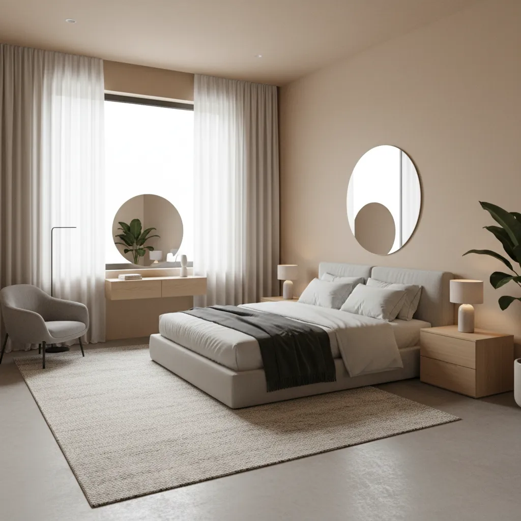 Kamar tidur tamu di lantai pertama rumah dua lantai