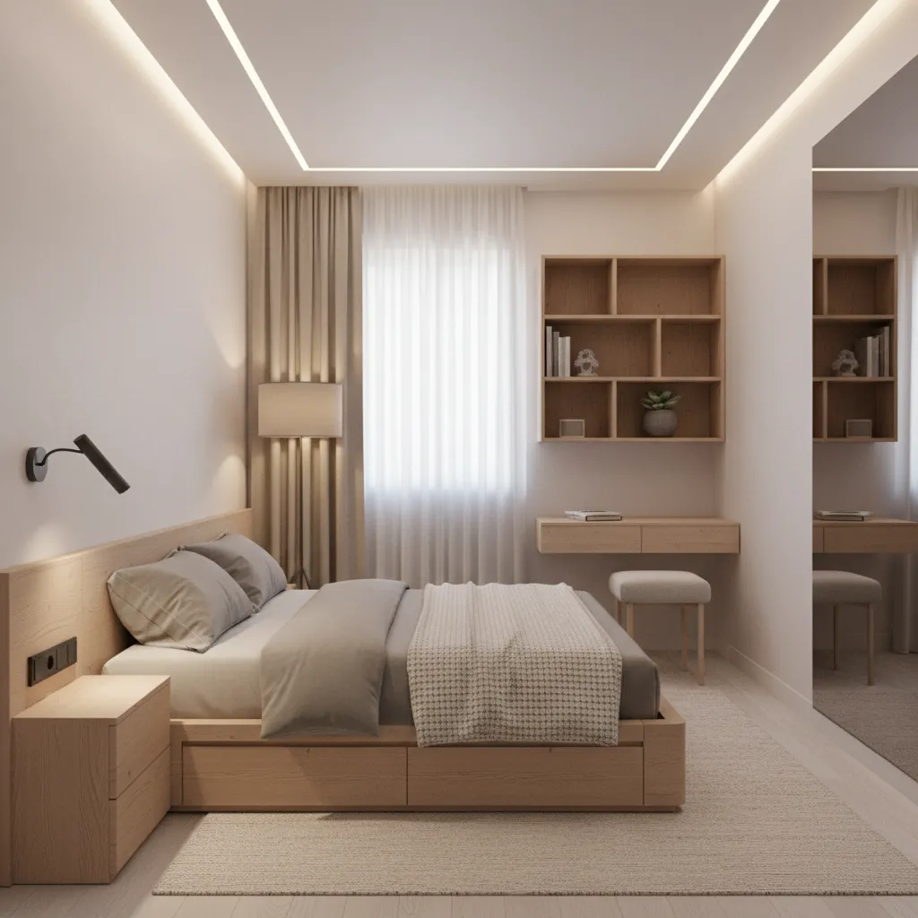 Desain kamar tidur minimalis pada rumah 7x15
