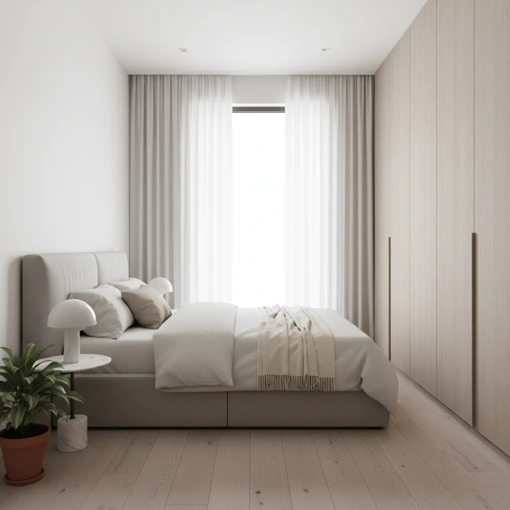 Kamar tidur minimalis pada rumah kecil dua lantai