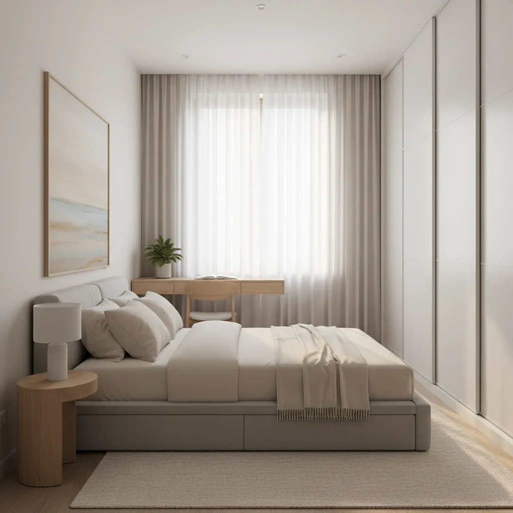 Kamar tidur minimalis di rumah kecil dua lantai