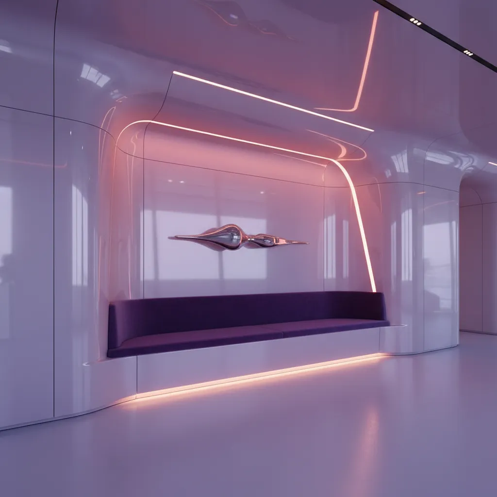 Interior con iluminación LED indirecta y paredes curvas