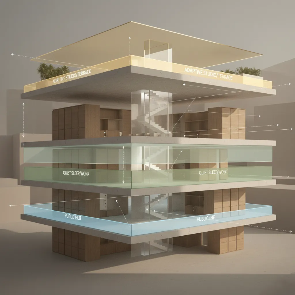 Three-Floor Flat in Kaushambi: Interface for Future Living: A layered home that compiles mobility, privacy, and shared bandwidth into one coherent program