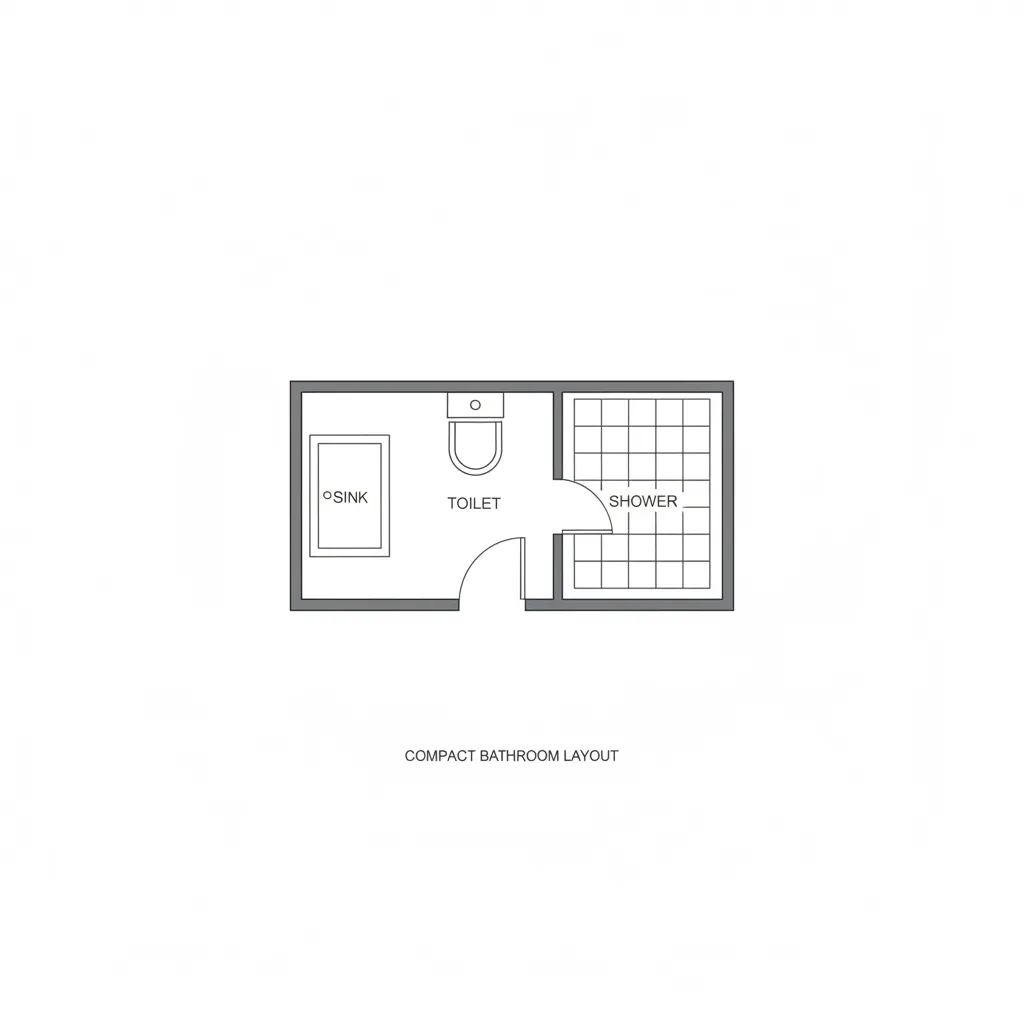 small bathroom layout diagram showing toilet sink and shower placement