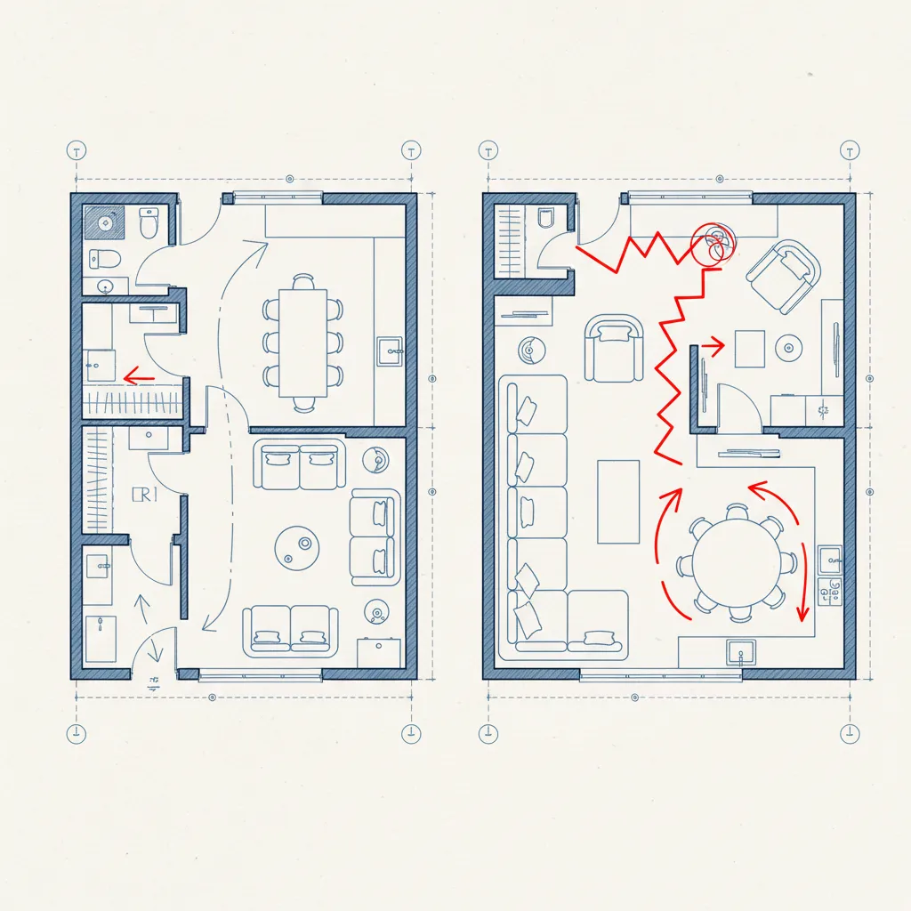 Ilustrasi kesalahan ukuran furniture pada denah rumah