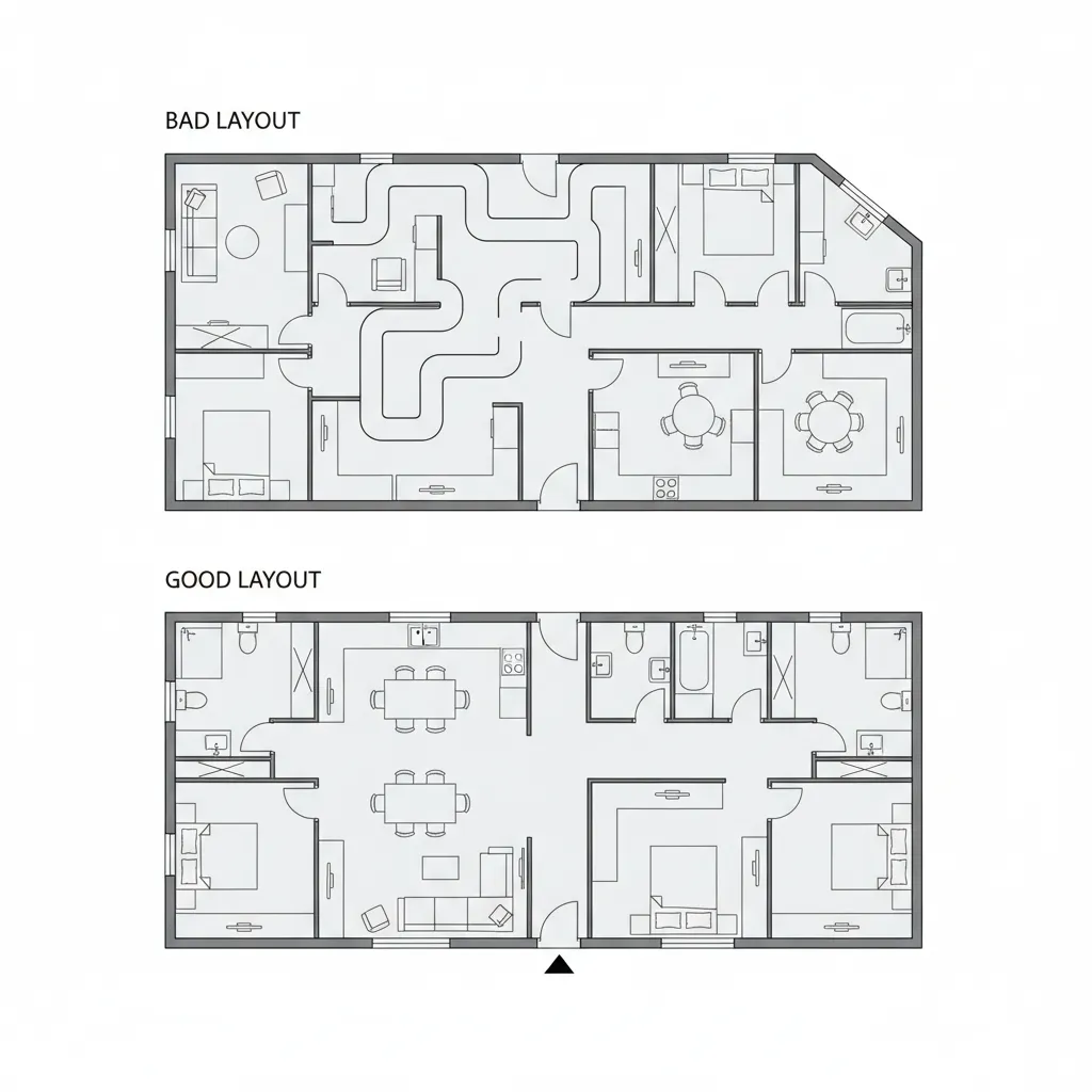 Perbandingan denah rumah yang efisien dan tidak efisien