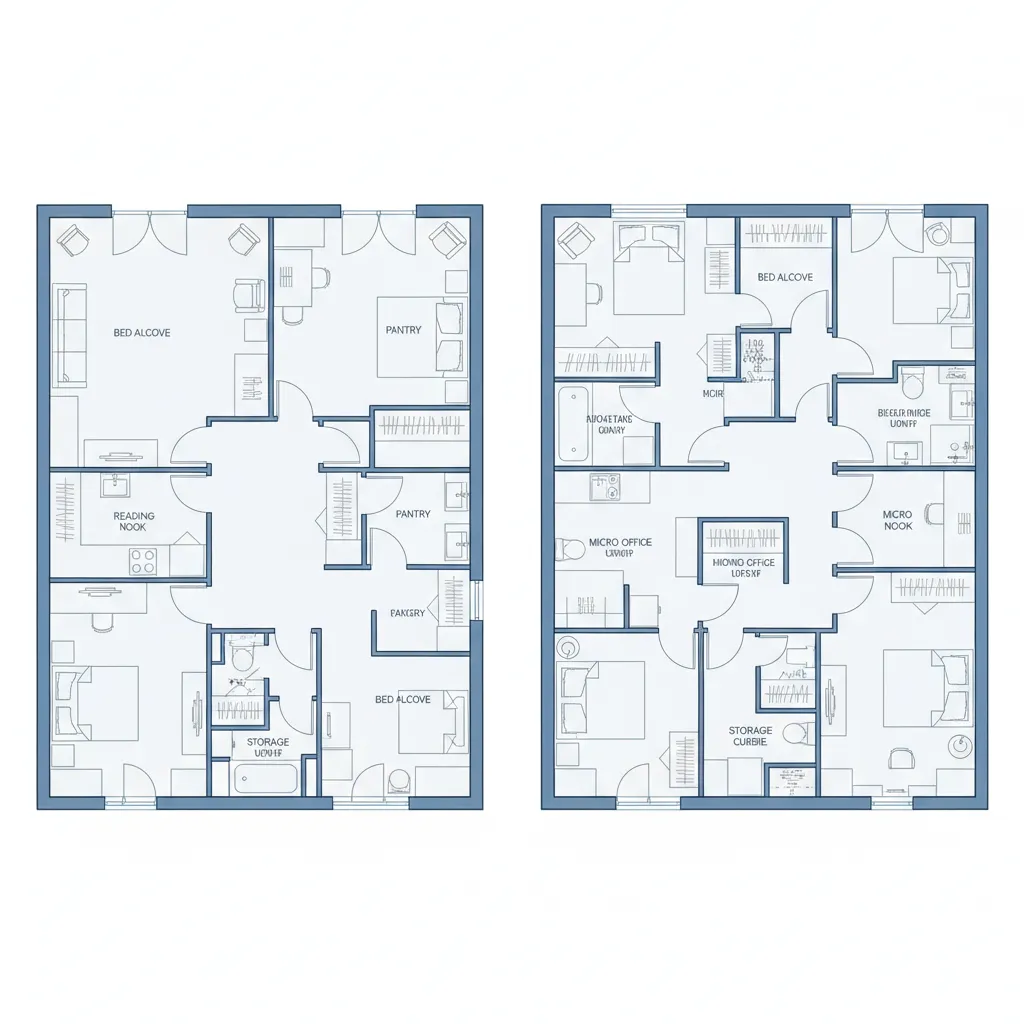 Ilustrasi denah rumah kecil dengan terlalu banyak sekat ruang
