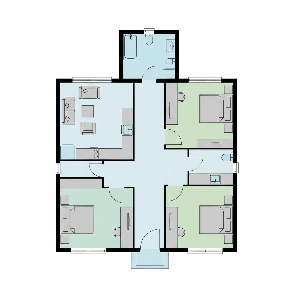 Contoh denah rumah kecil dengan sirkulasi buruk