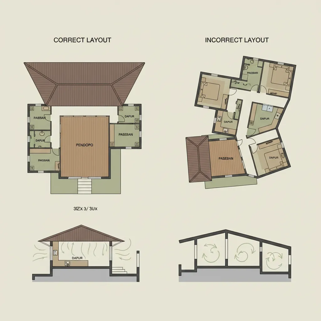Perbandingan desain rumah kebaya yang benar dan salah