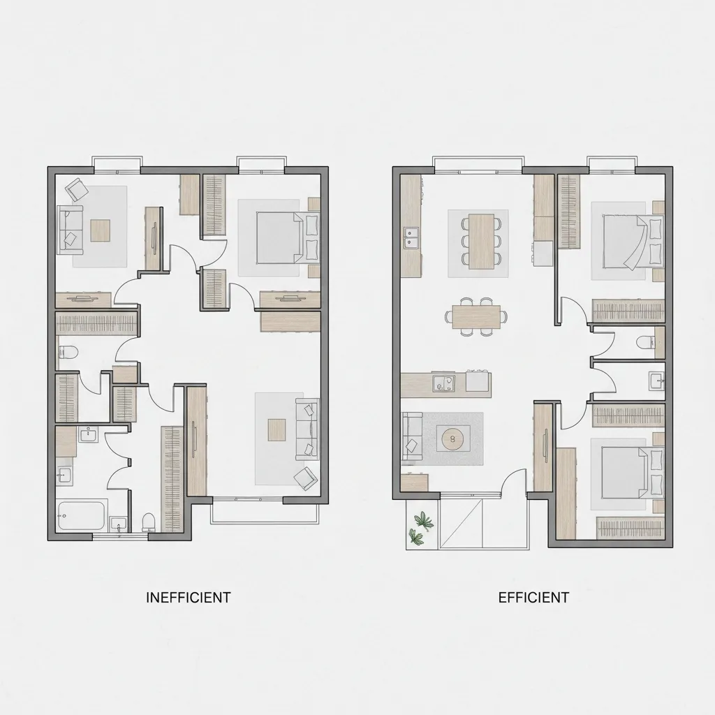 Perbandingan tata ruang rumah kecil yang sempit dan efisien