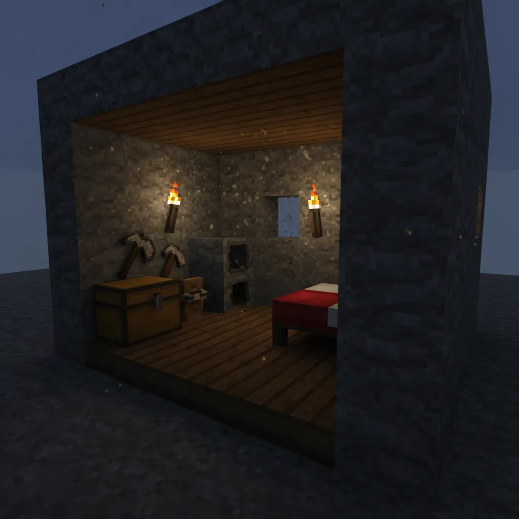 Contoh rumah Minecraft dengan pencahayaan buruk