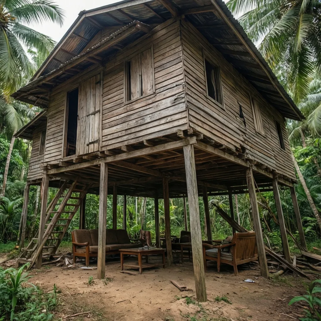 Area bawah rumah panggung yang tertutup tanpa ventilasi