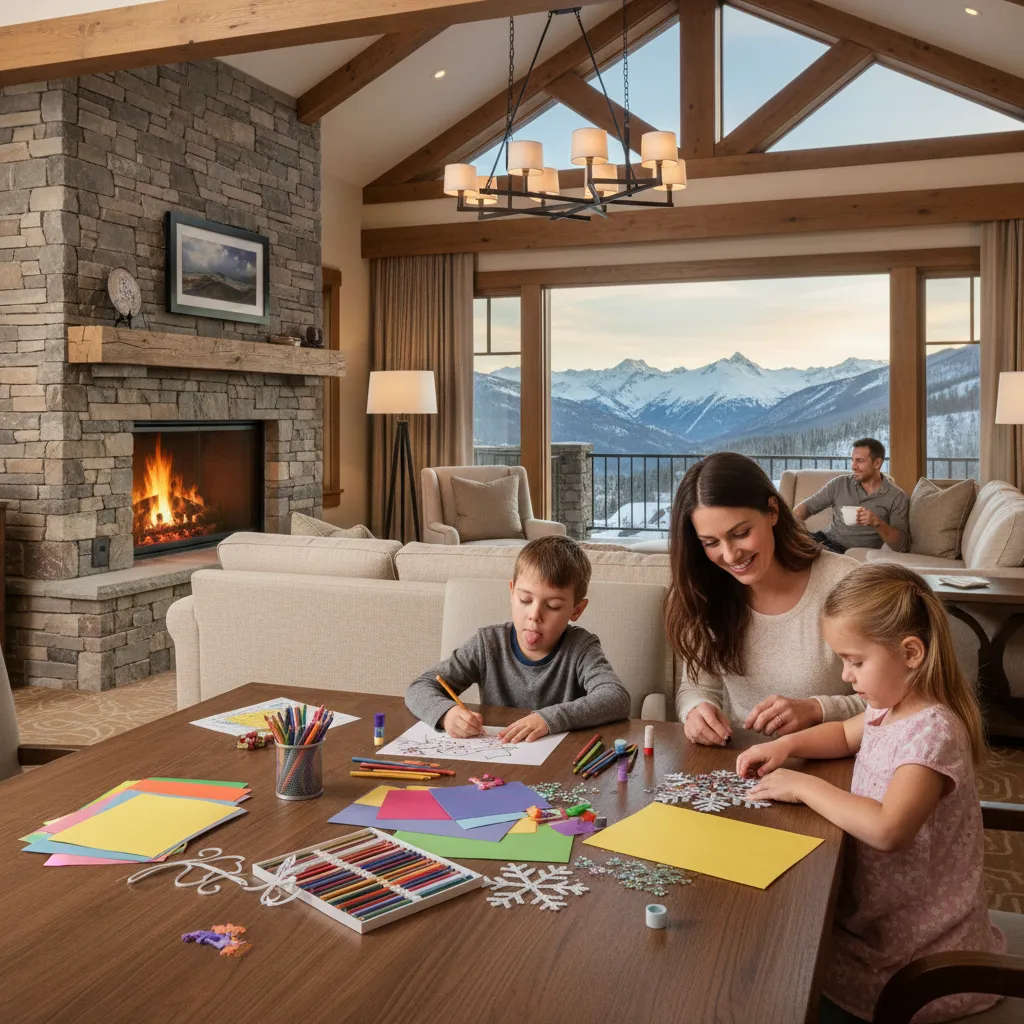 Children doing craft activities inside a luxury hotel room