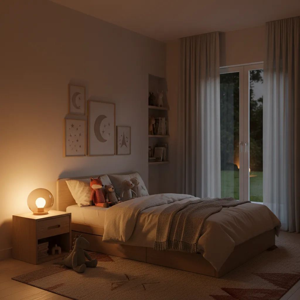soft warm night light in children's bedroom creating calm sleep friendly environment