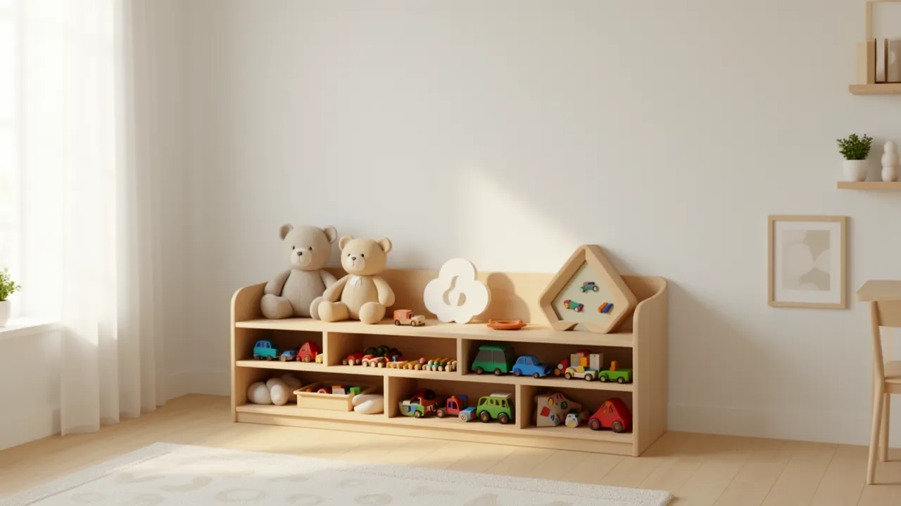 Kids playroom storage bench with hidden toy storage