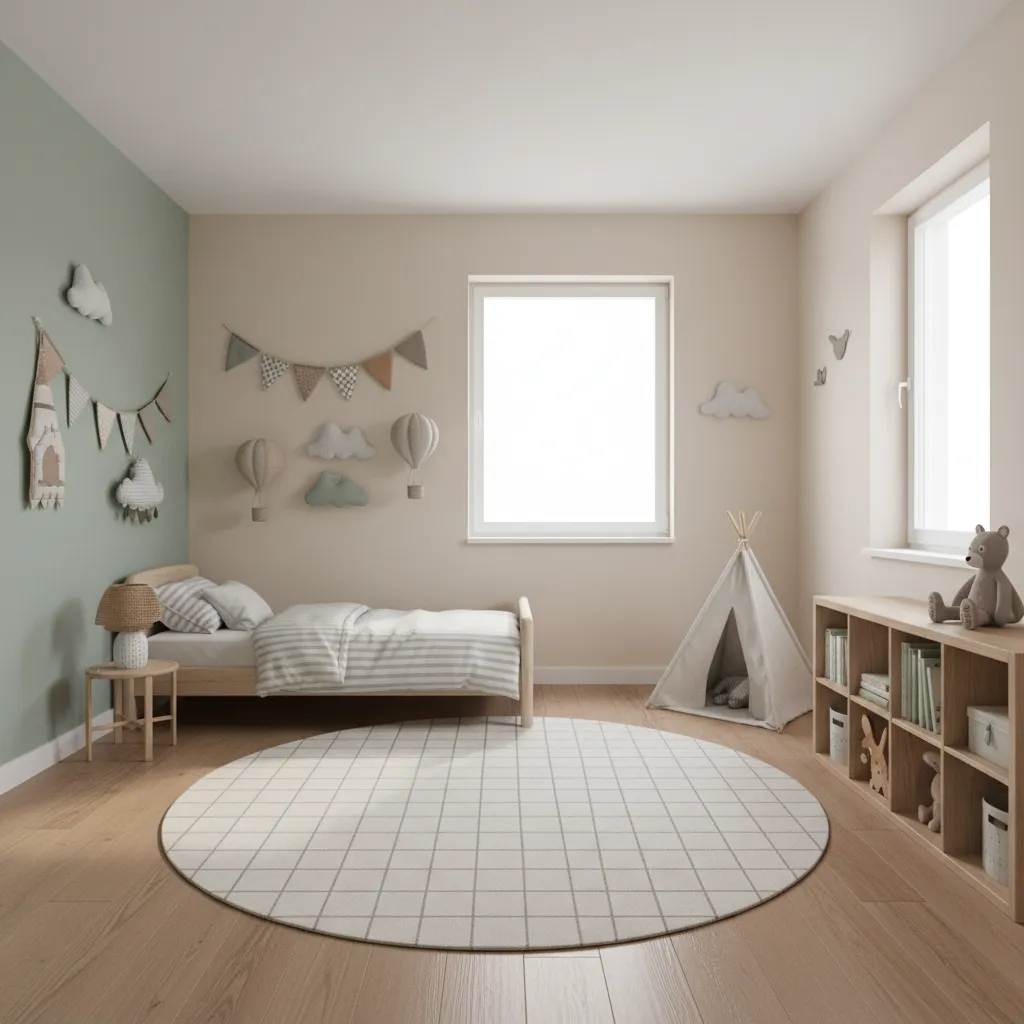 organized children's bedroom wall decor placed safely away from bed area