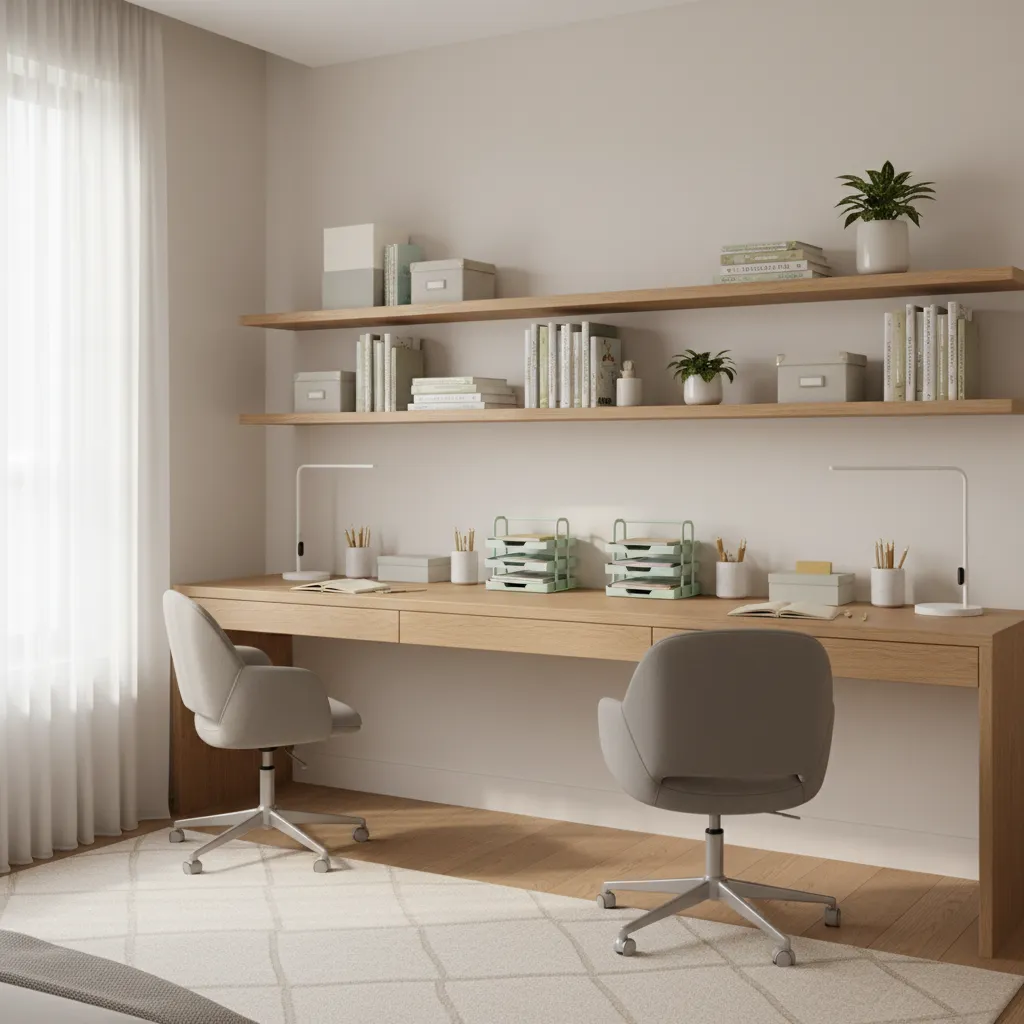 Shared study desk area inside a kids bedroom