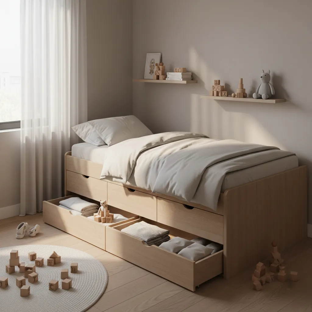 Kids bed with built in storage drawers underneath