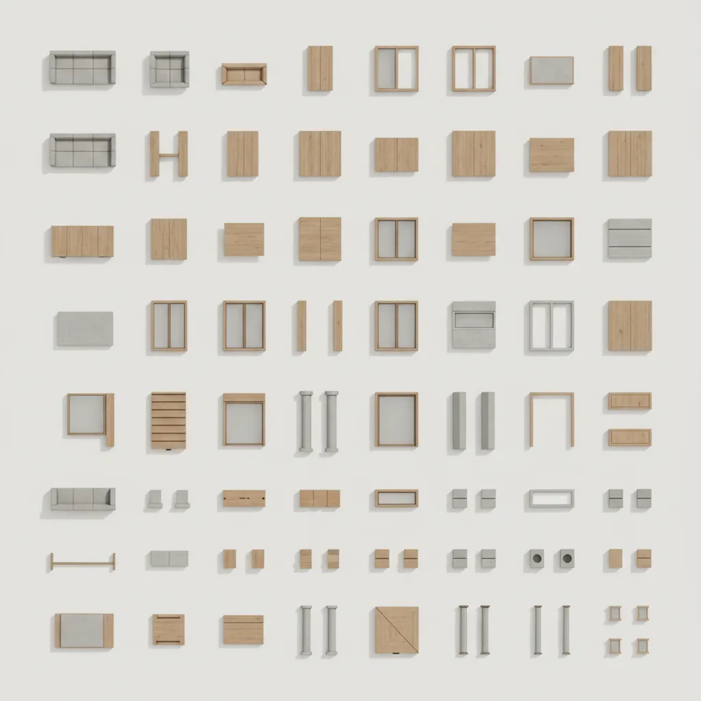 3D asset library with modular objects used for kitbashing