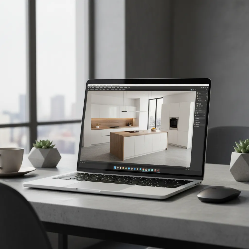 designer testing kitchen layout using 3D planner software