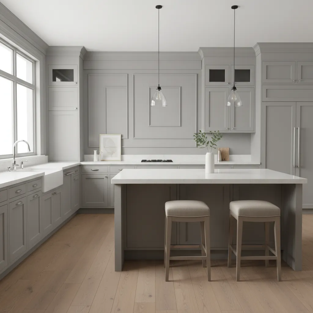 Kitchen accent wall featuring painted frame panel wall design