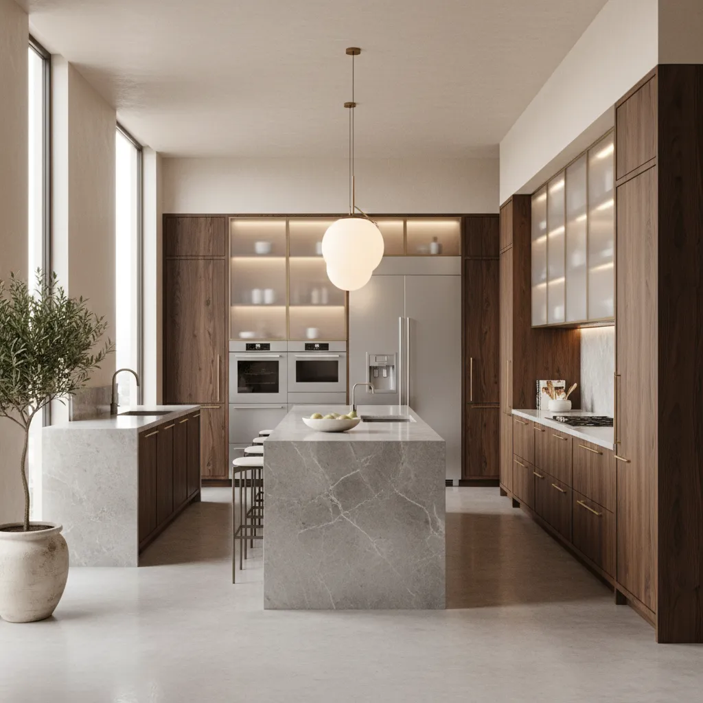 modern kitchen interior showing premium appliances and stone countertop choices