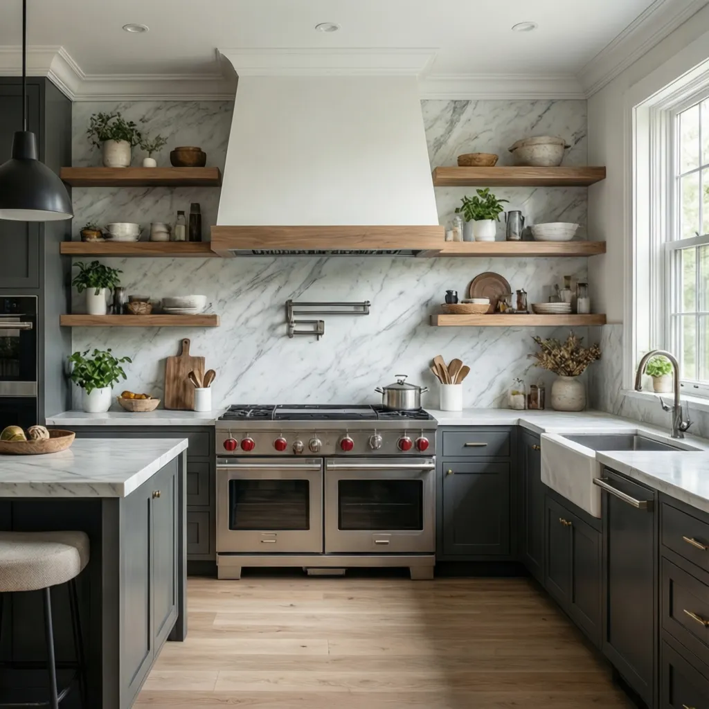 Backsplash and Floating Shelf Designs for Different Kitchen Styles