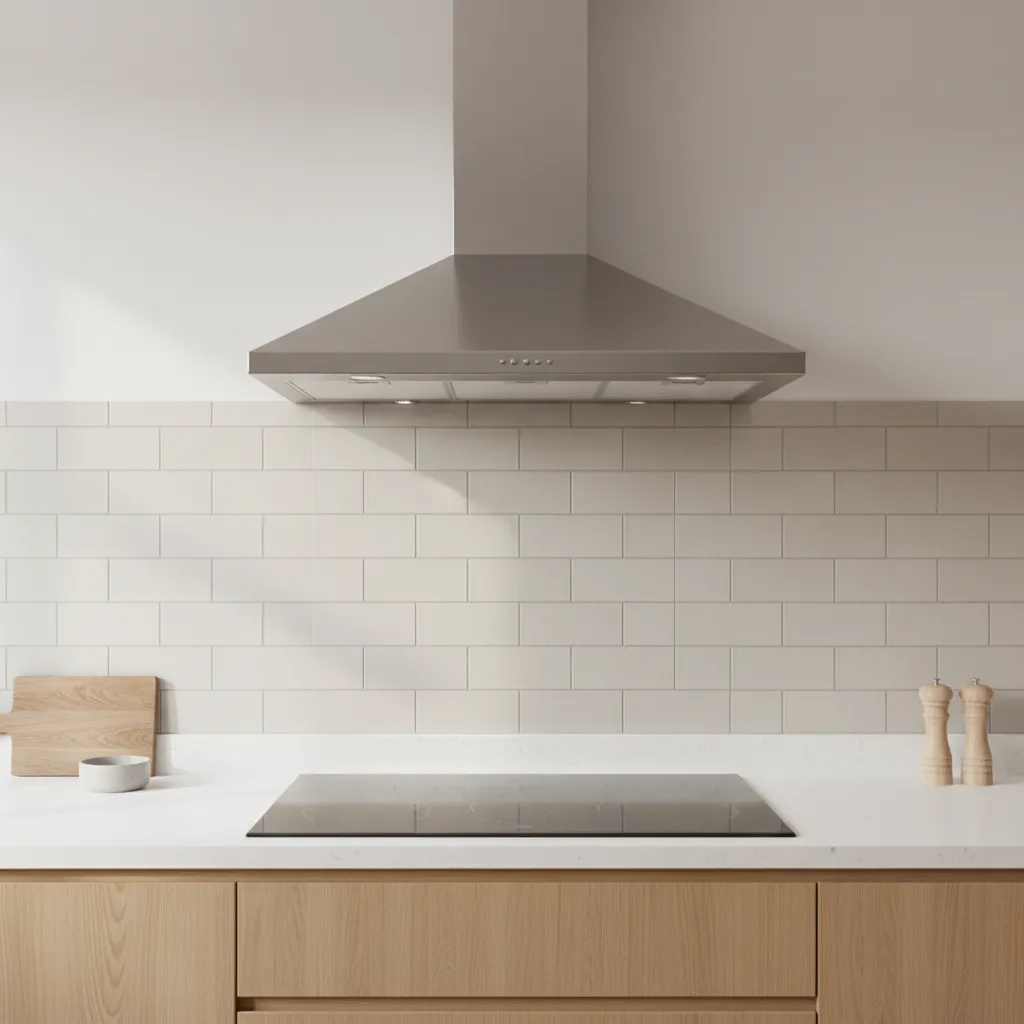 Kitchen stove area with tile backsplash protecting wall from grease splatter