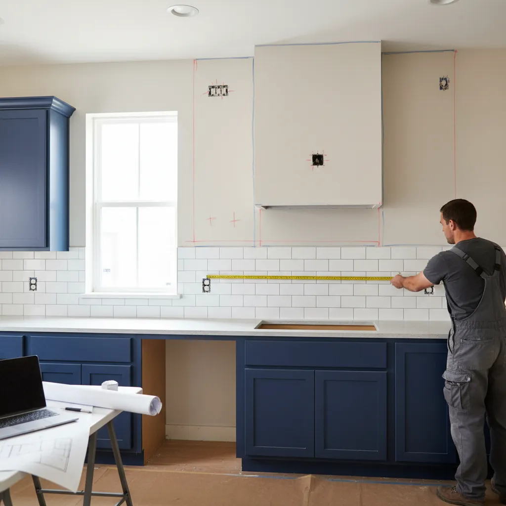 Kitchen wall measurement planning for backsplash installation above countertop