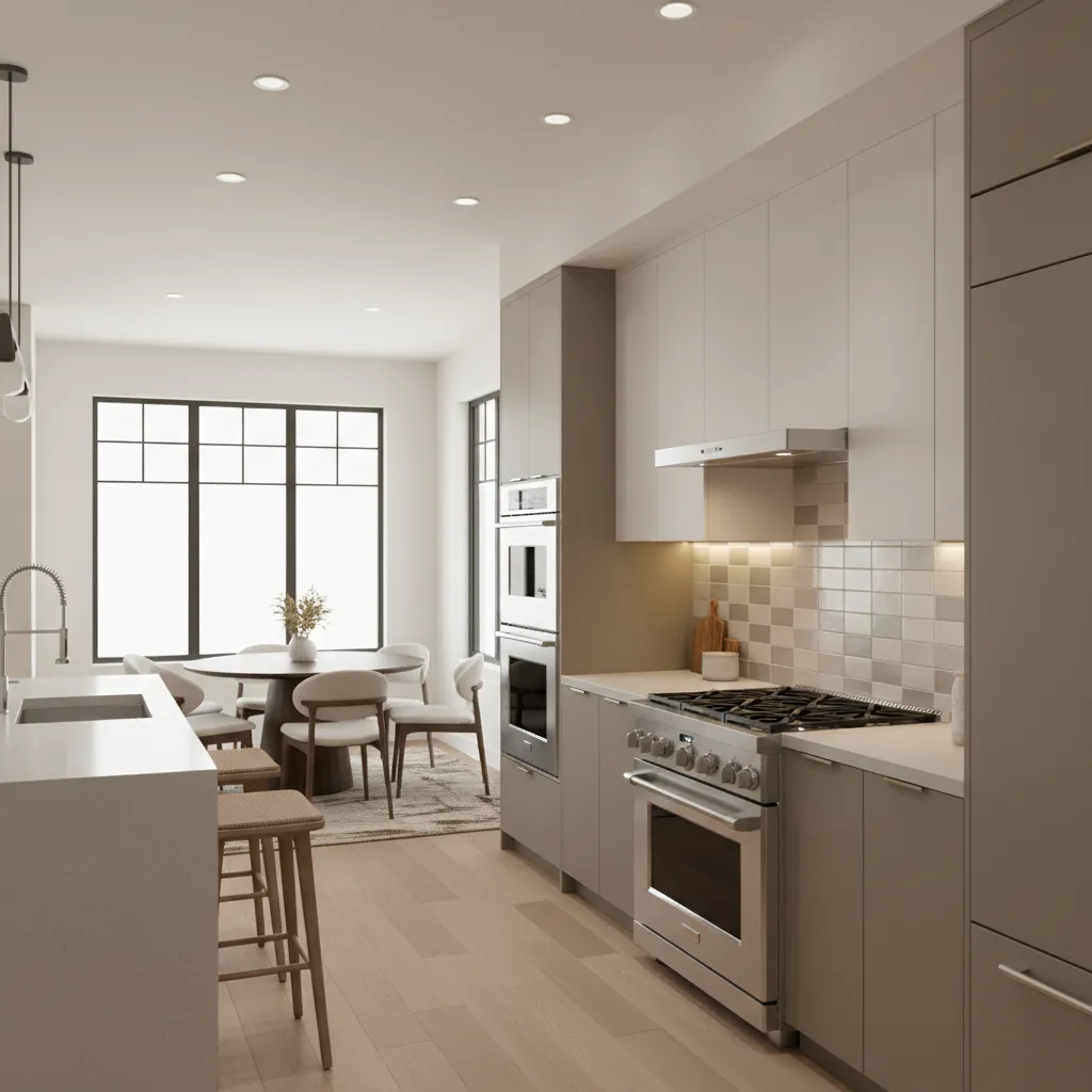 kitchen wall with tile backsplash behind stove