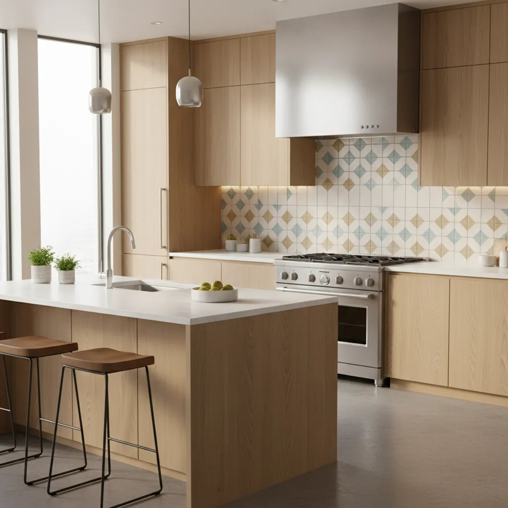 Modern kitchen backsplash protecting wall behind stove and sink