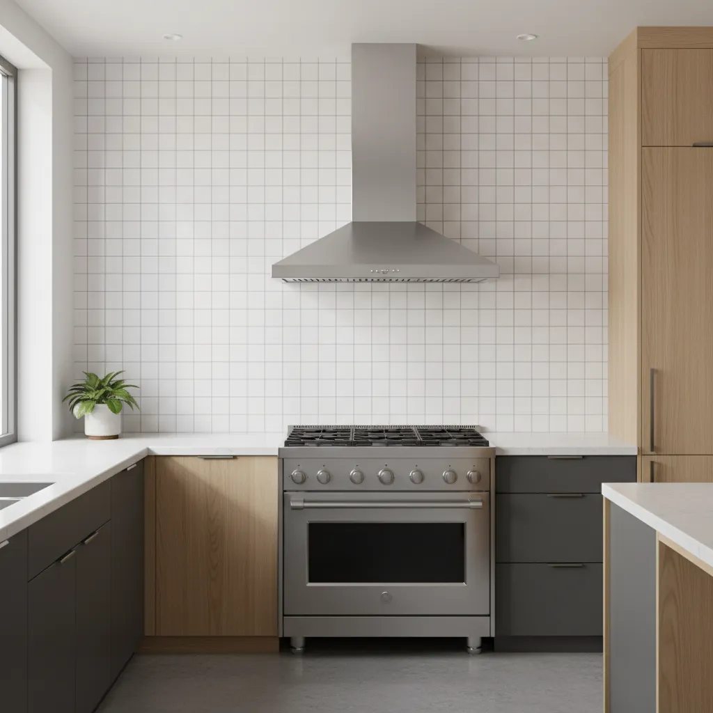 Modern kitchen backsplash protecting wall behind stove
