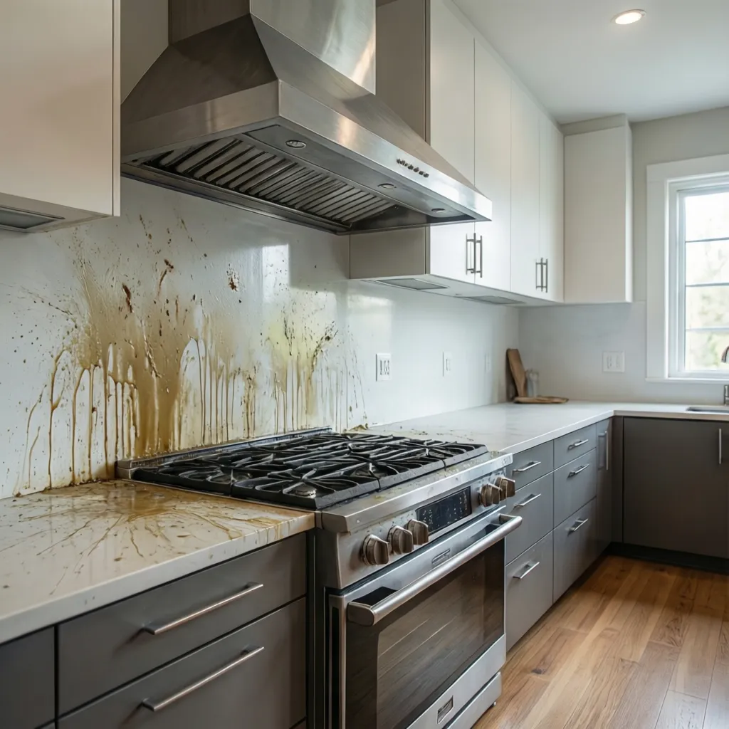 Kitchen backsplash protecting wall behind stove from oil splatter