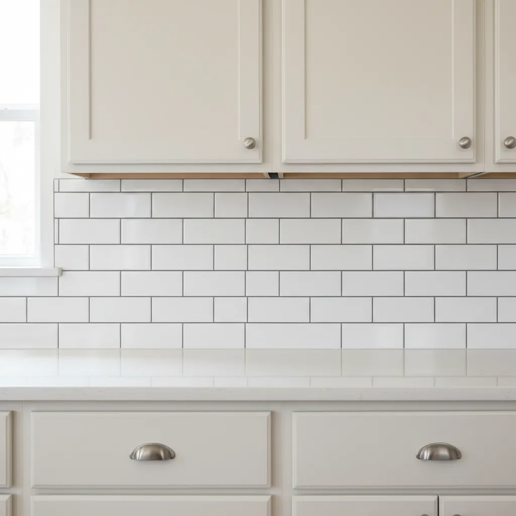 kitchen backsplash tile layout aligned with countertop and cabinets
