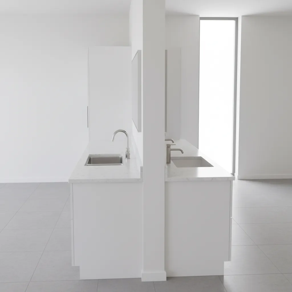 Back to back sink layout between kitchen and bathroom