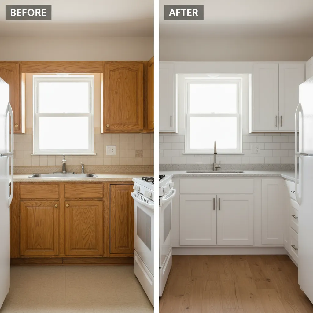 before and after kitchen cabinet door replacement comparison
