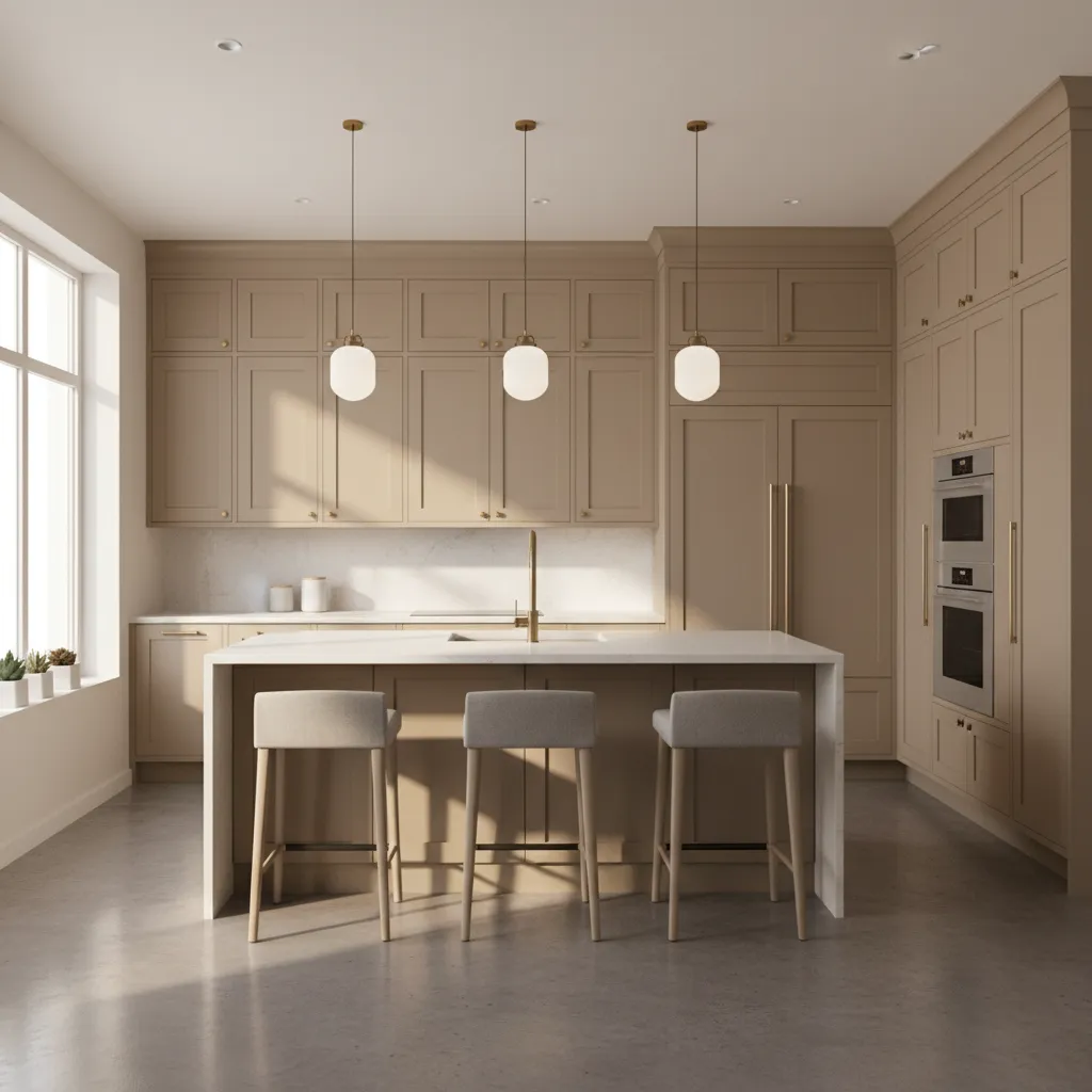 3D rendered kitchen preview showing cabinets before renovation