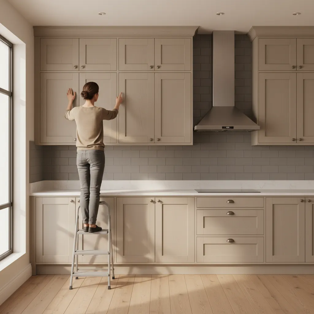 Inspecting mounted kitchen cabinets for adhesive bond stability
