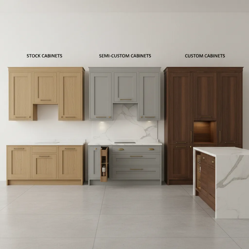Kitchen cabinetry styles showing stock semi custom and custom cabinets
