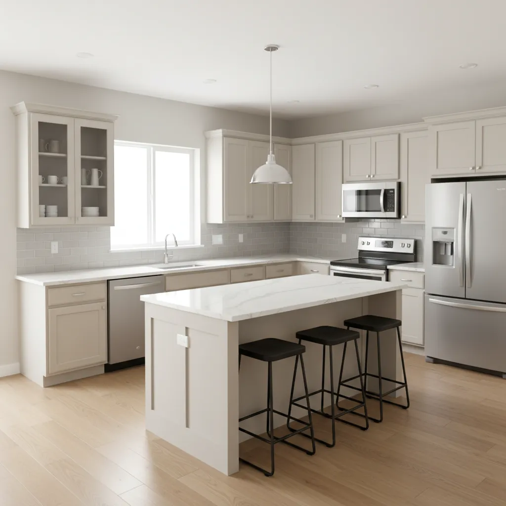 Average sized kitchen with standard cabinet layout example