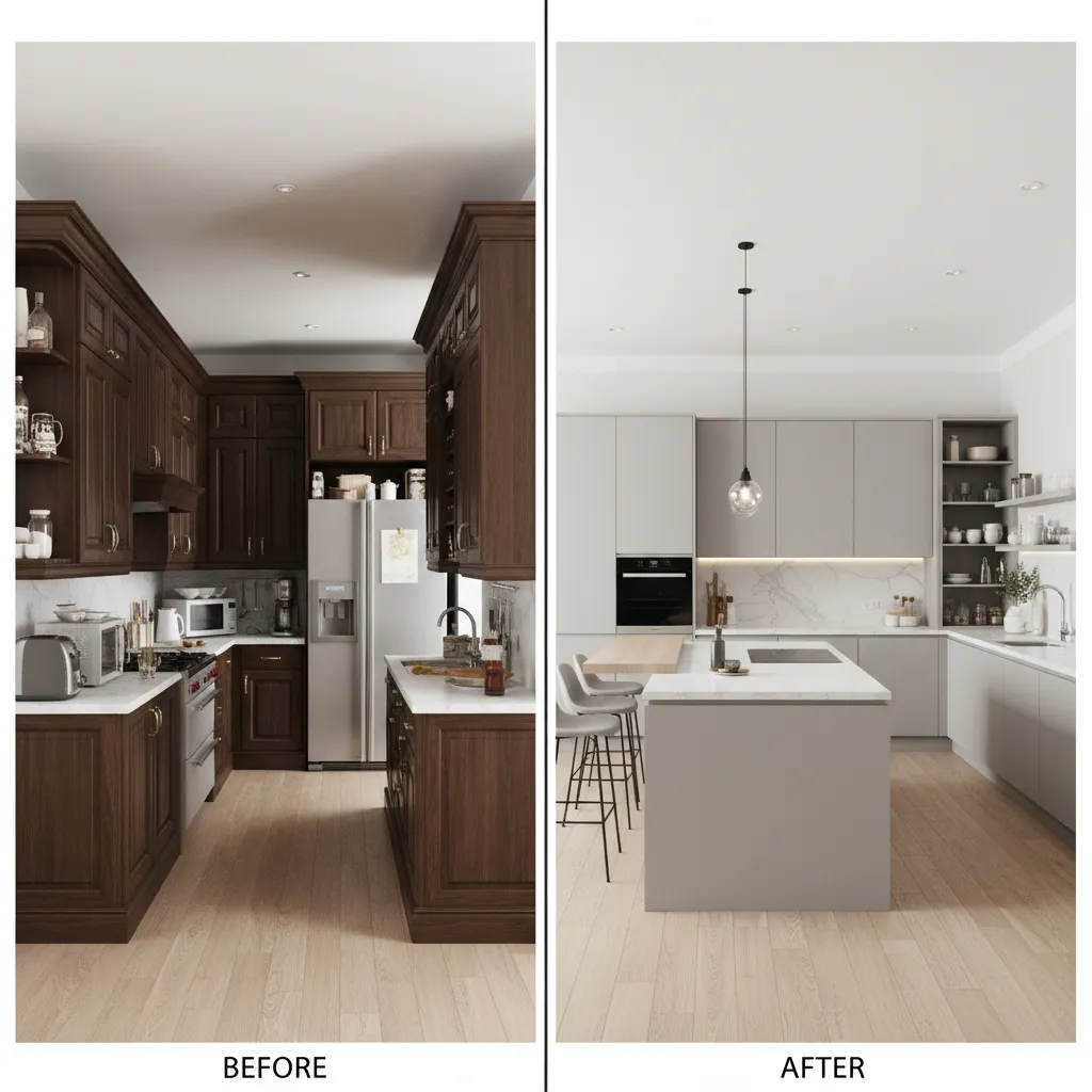 comparison of poorly planned kitchen cabinets vs optimized layout