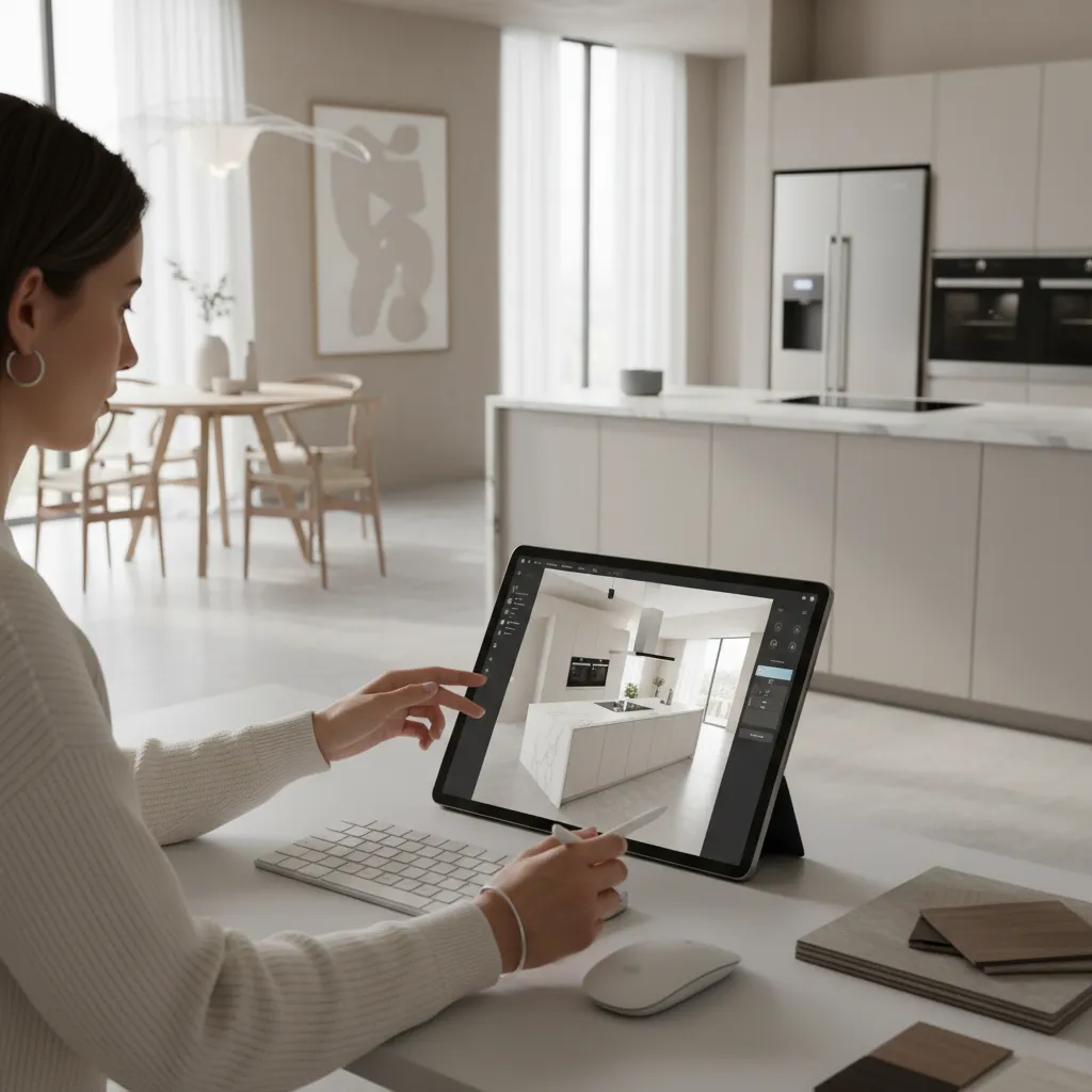 designer using kitchen cabinet design tool to plan cabinet layout