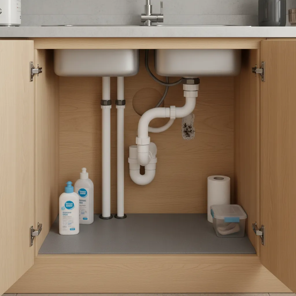gap behind kitchen cabinet near pipe where ants enter