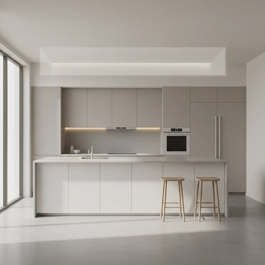 Diagram style visualization of cabinet height and ceiling gap in kitchen design