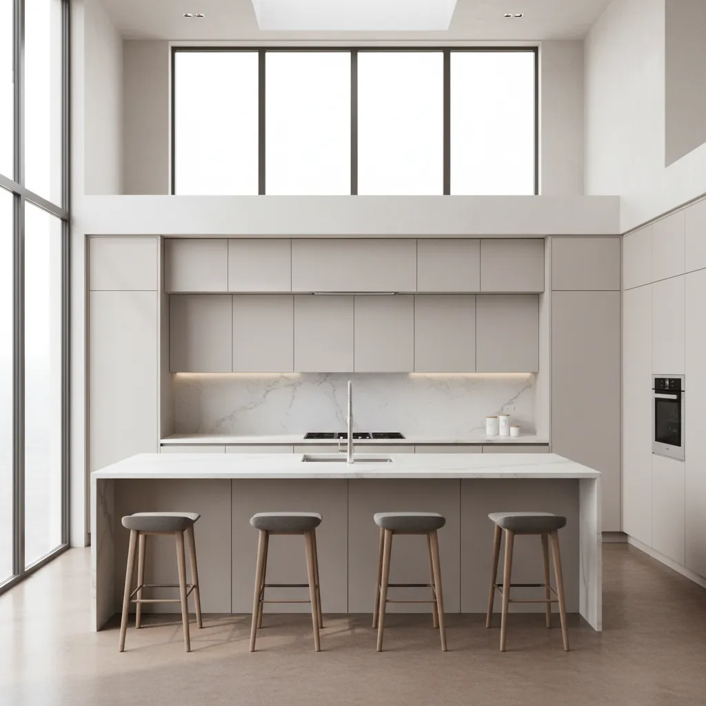 Modern kitchen showing the gap above cabinets near the ceiling