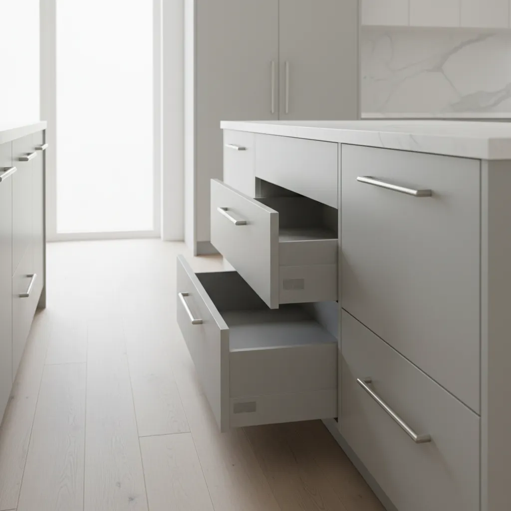 Kitchen drawer upgrades and modern cabinet hardware during refacing