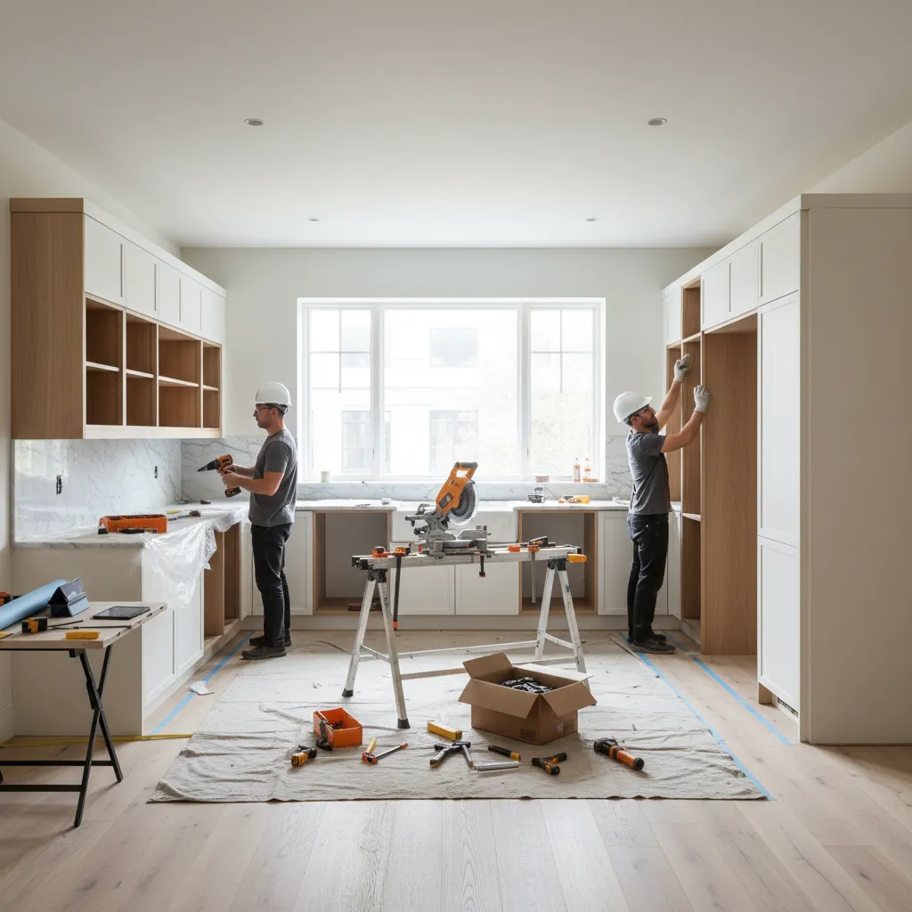 kitchen renovation showing cabinet installation during remodel