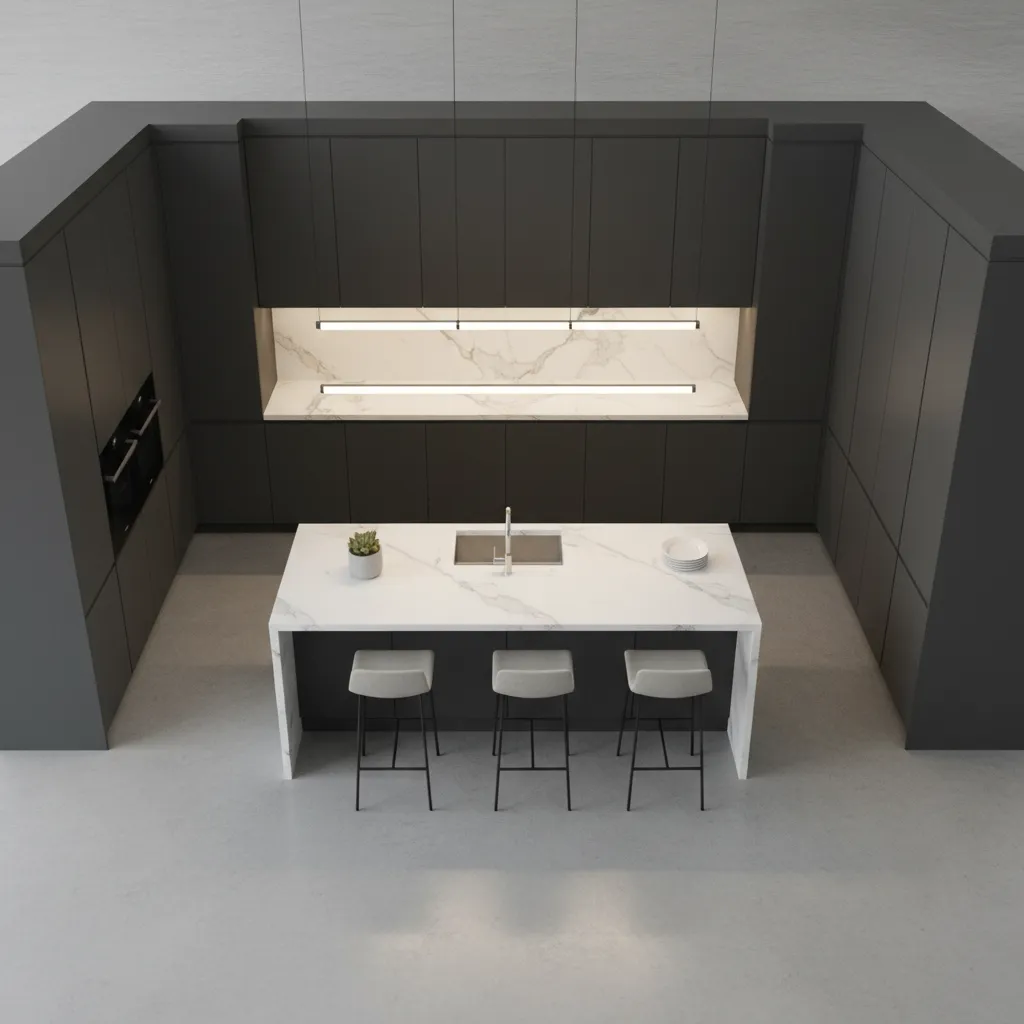 kitchen layout showing cabinet arrangement and cost factors