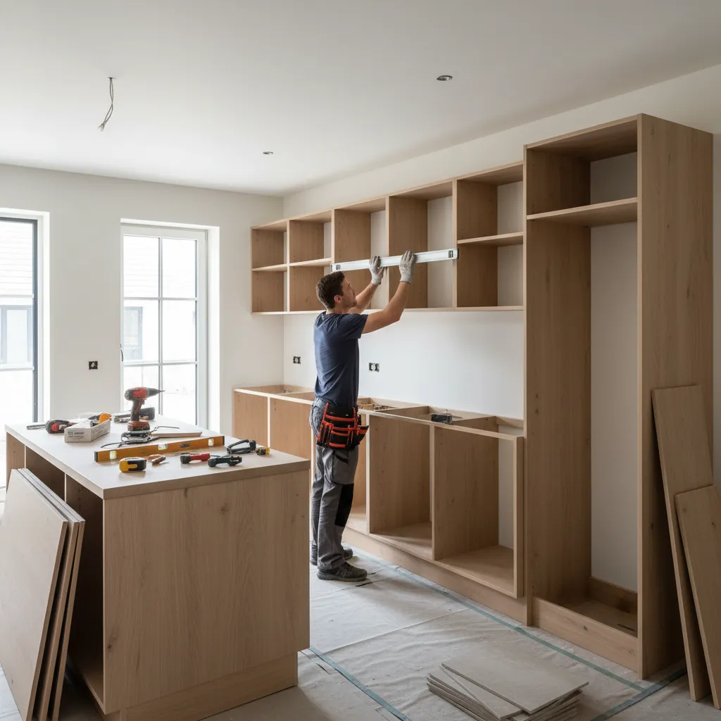 Kitchen cabinet layout and installation process