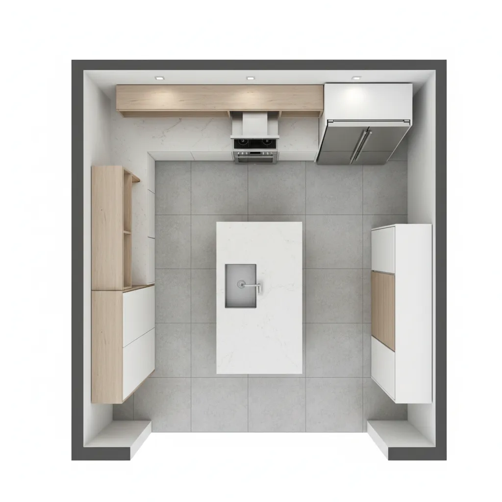 top down kitchen cabinet layout plan with island and appliances