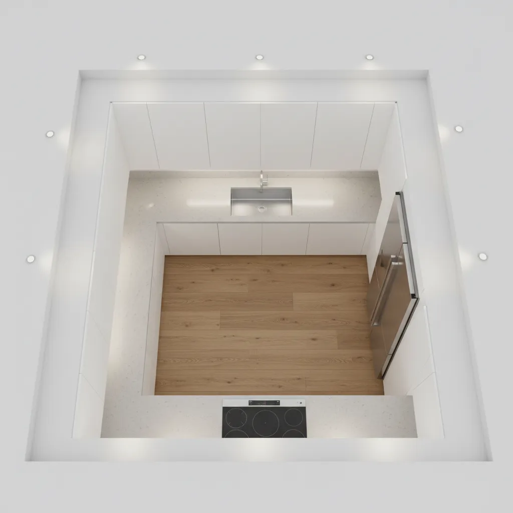 Kitchen layout demonstrating sink stove refrigerator work triangle